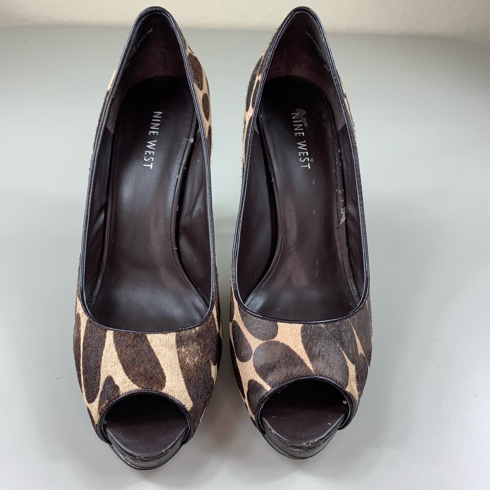 Nine West Liatris Animal Print Peep Toe Pumps 8M